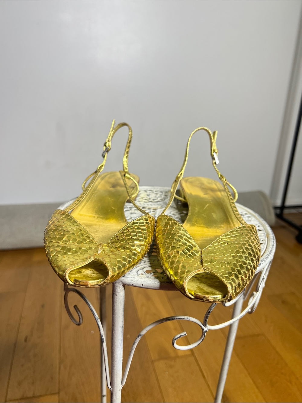 Prada Gold Metallic Snakeskin Slingback Sandals - Picture 3 of 8